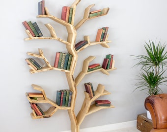 Handmade Oak Tree Bookshelf: Rustic Woodland Shelf