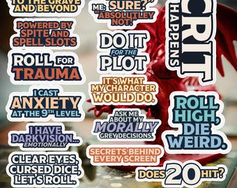 Paquete de pegatinas de D&D / Pegatinas divertidas de Dungeons & Dragons / Regalos de DM / Calcomanías para juegos de mesa