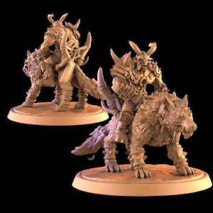 Orks leger. Reuzenwolfspaard. Orkrijder, vrouwelijk en mannelijk. D&D, Pathfinder, RPG.