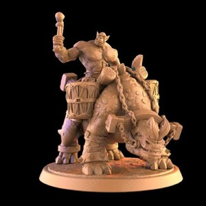 Orc army. Orc kodo rider. Drummer D&D, Pathfinder, RPG.