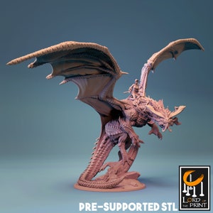 Flying Dragon. Mounted.Large scale 3d printed figurine. D&D, Pathfinder, RPG. Lord of the Print.High quality, print.