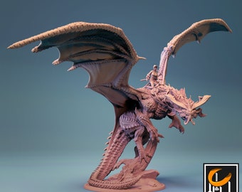 Flying Dragon. Mounted.Large scale 3d printed figurine. D&D, Pathfinder, RPG. Lord of the Print.High quality, print.