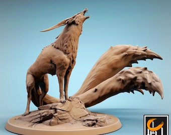 Kitsune. Magic fox. Mythical creature. Forest kami. Fantasy. D&D, Pathfinder. Figurine. Miniature.  Tabletop.