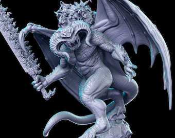 Horned demon. Winged demon. Barlog. Lord of the Print. D&D, RPG, Pathfinder, Resin Miniature, Figurine
