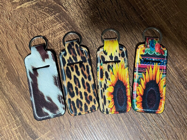 cowhide farmhouse style Print keychains Cheetah print Chapstick holder keychains
