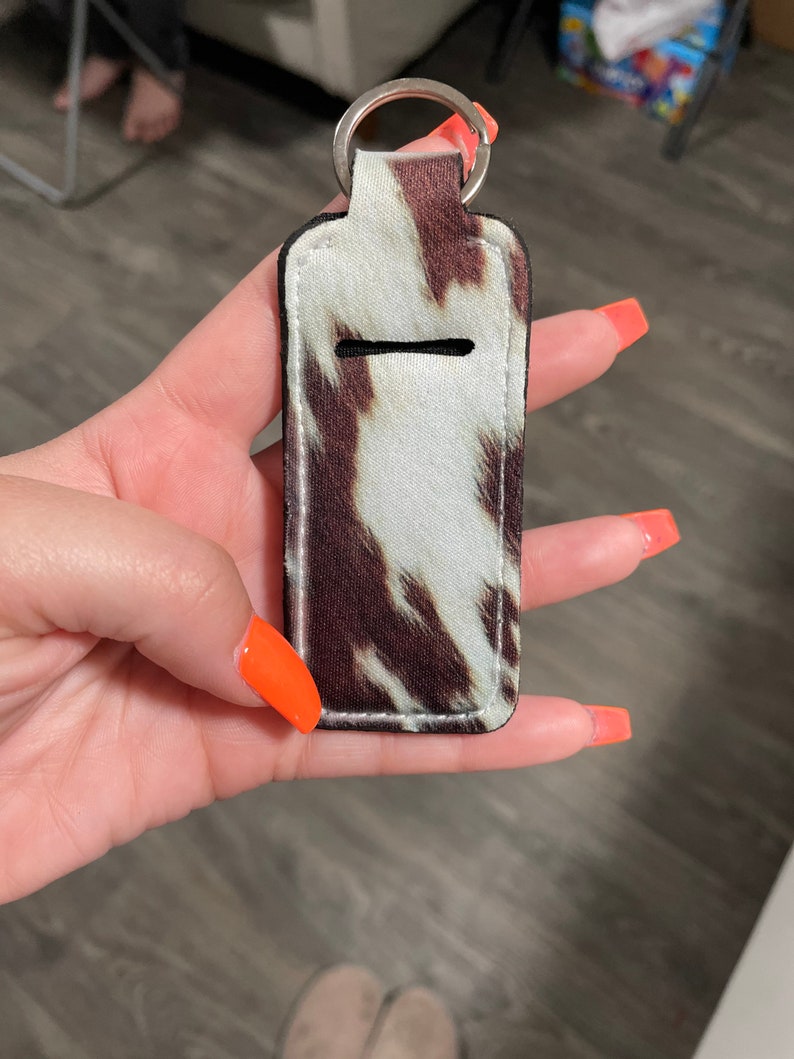 cowhide farmhouse style Print keychains Cheetah print Chapstick holder keychains
