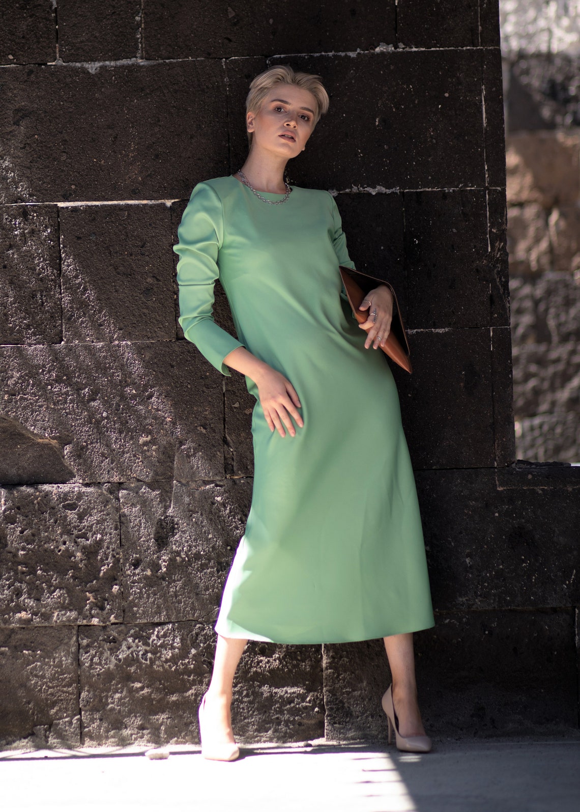 Pale Green Silk Dress - Etsy