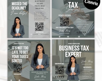 Tax Advisor Flyer Templates | Editable Canva Tax Preparer Marketing Flyer | Digital Business Promo | 2 Sizes Included