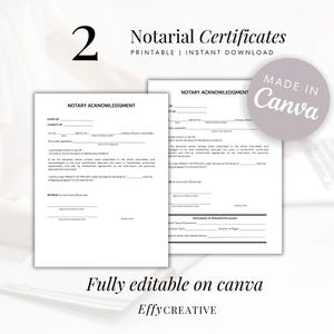 Notary Certificate Templates | Acknowledgment Notary Lose Certificate | Editable & Printable Canva Notary Forms
