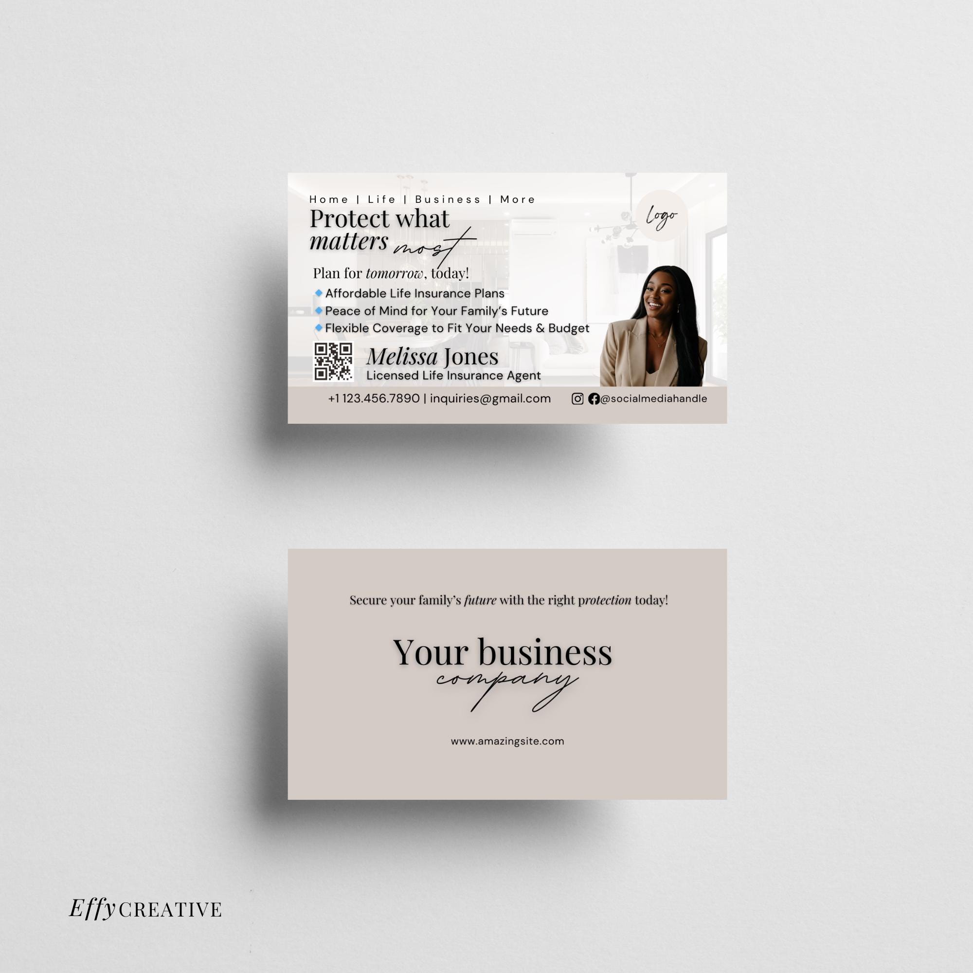 Life Insurance Agent Business Card | Editable Canva Template | Instant ...