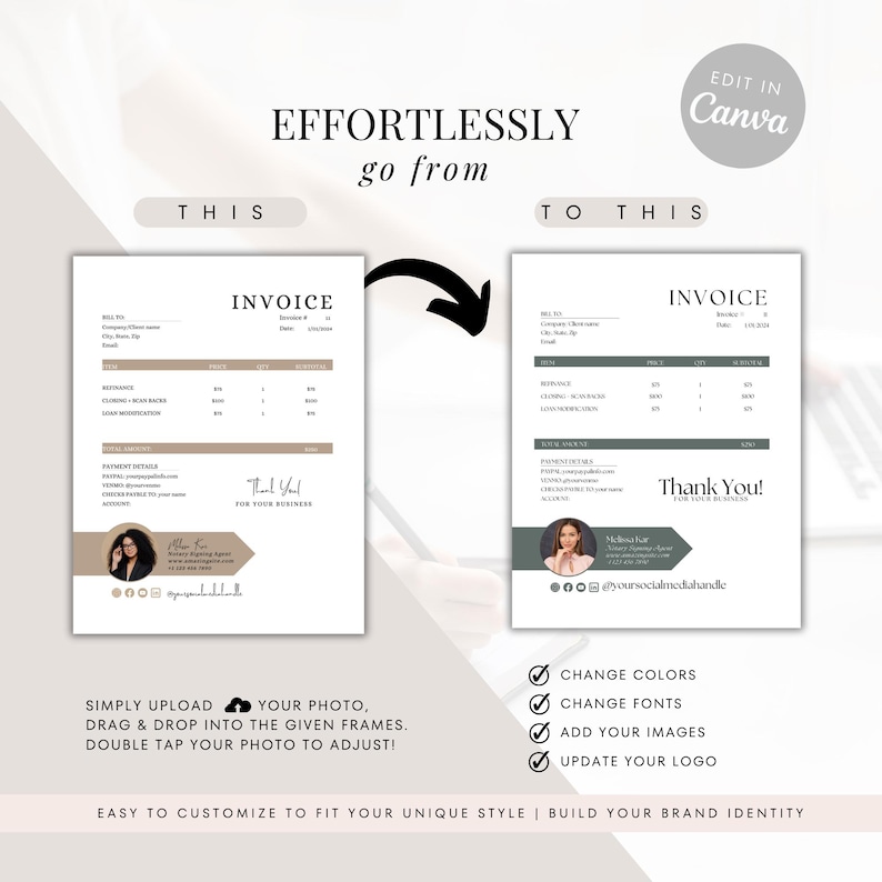 Notary Invoice Template: Canva Editable, Loan Signing Agents (digital ...