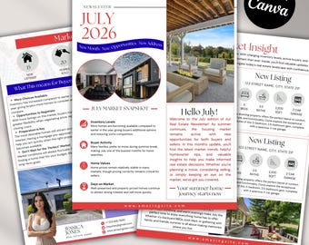 Real Estate July newsletter | Real Estate Marketing | Canva Editable Template | Printable Flyer Instant Download | Social media