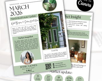 March newsletter Realtor Template | Digital Real Estate Marketing | Canva Editable | Instant Download | Social media Flyer