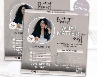 Life Insurance Agent Flyer | Insurance Instagram Posts | Editable Canva Template | Instant Download
