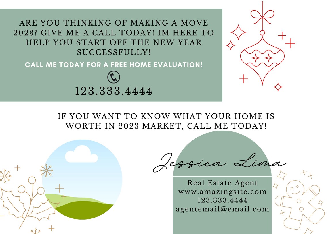Real Estate Holiday Postcard Template Editable Holiday Etsy