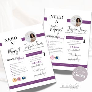 Notary Marketing Template | Editable Canva Template for Notaries & Loan Signing Agents | Customizable Notary Flyer