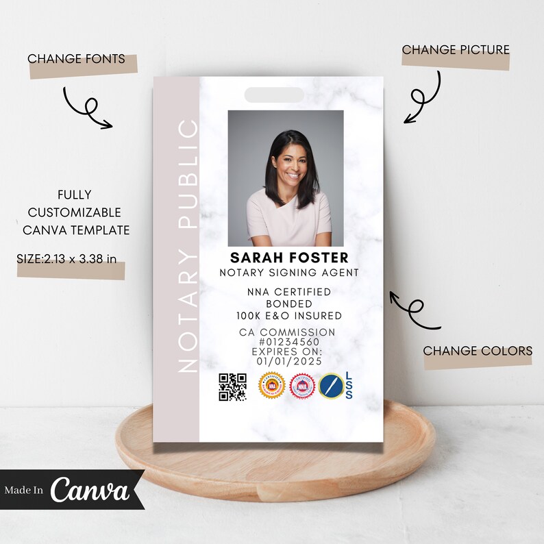 Notary ID Badge Template Notary Badge Notary Canva Etsy