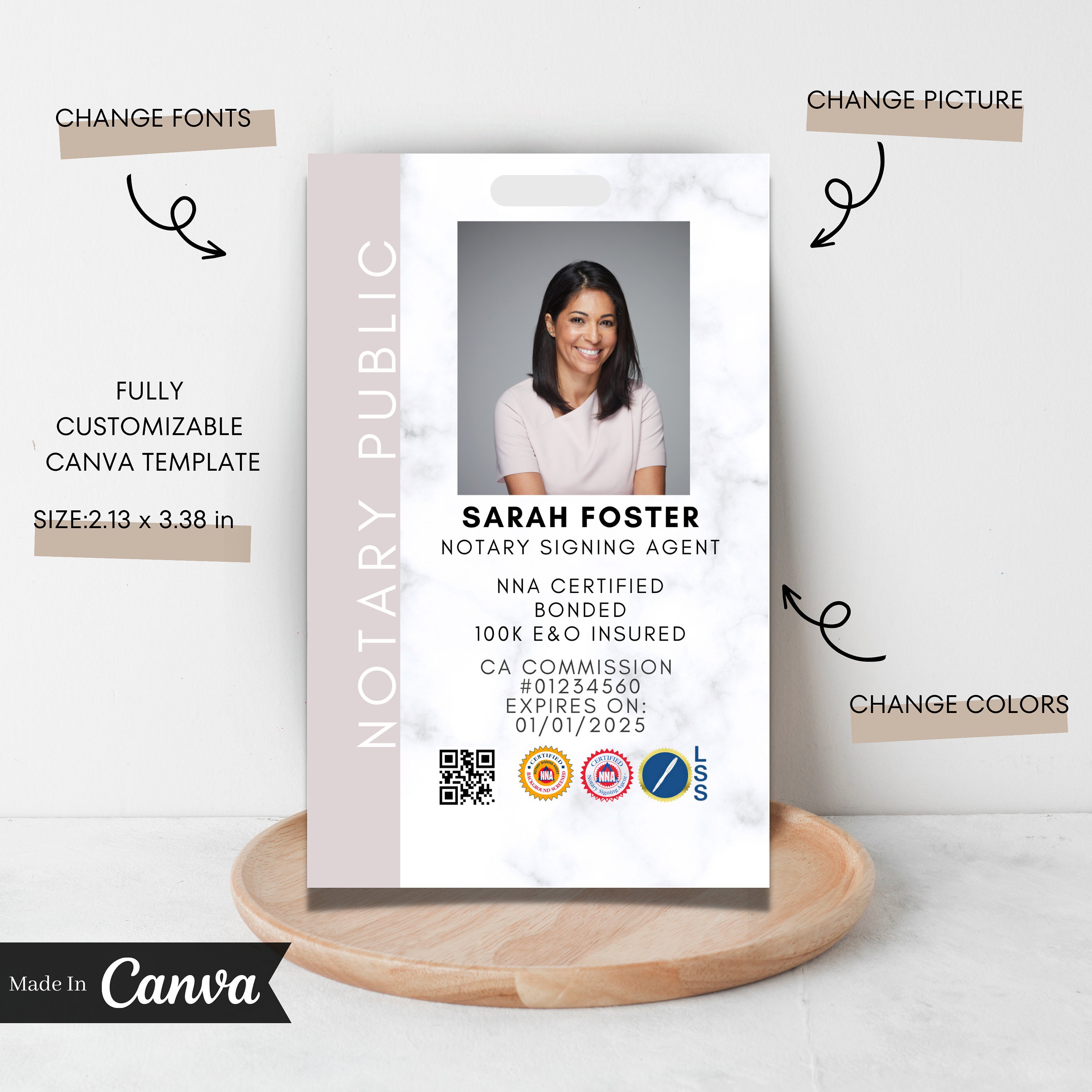 Notary ID Badge Template Notary Badge Notary Canva - Etsy