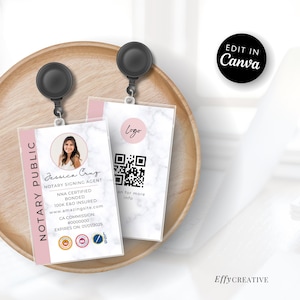 Notary ID Badge Template for Canva | Customizable Badge for Notaries & Loan Signing Agents Printable Name Cards Work ID Badge