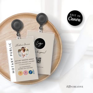 Sjabloon ID-badge notaris voor Canva | Aanpasbare badge voor notarissen en ondertekenaars van leningen Afdrukbare naamkaartjes Werk-ID-badge