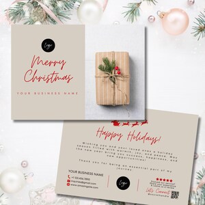 Cartão de Natal para impressão de pequenas empresas faça você mesmo para feriados, modelo de cartão de Natal, cartão Canva editável, cartão de agradecimento ao cliente