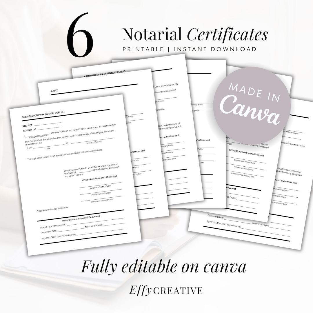 Notary Certificate Templates 6 Pack Acknowledgment Jurat