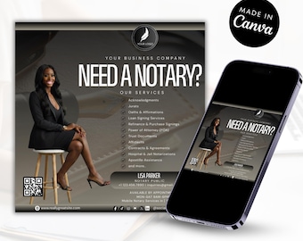 Luxury Notary Flyer | Loan Signing Agent, Notary marketing | Print and Instagram Post | Editable Canva Template