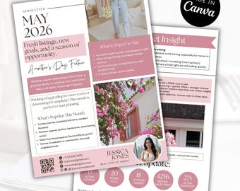 May newsletter Realtor Template | Digital Real Estate Marketing | Canva Editable | Instant Download | Social media Flyer