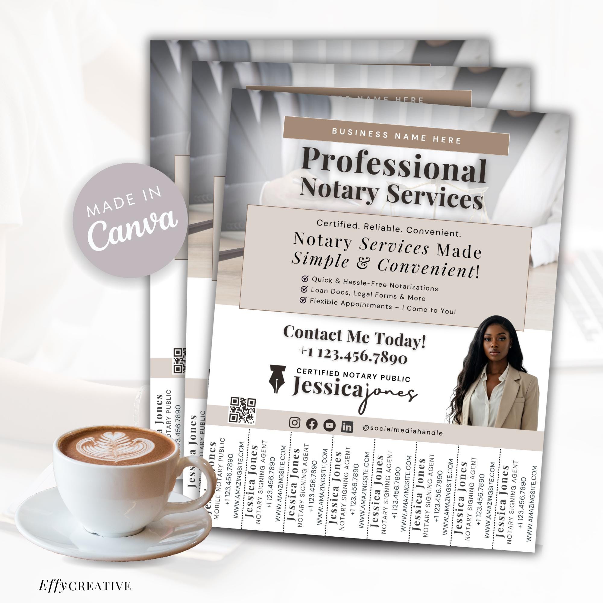 Modello di volantino staccabile per notaio, agente immobiliare, piccola impresa, volantino di marketing modificabile Canva per professionisti, volantino aziendale stampabile Canva