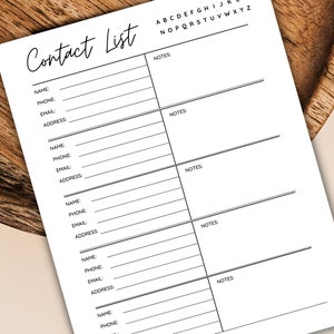 Contact List Template Word, Printable Contact List, Contact Sheet PDF ...