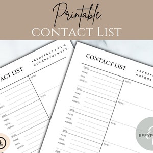 Printable Contact List Planner Insert PDF Print at Home - Etsy