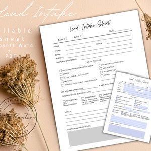 Real Estate Lead Tracker, Lead Intake Sheet PDF, Fillable Lead Tracker ...