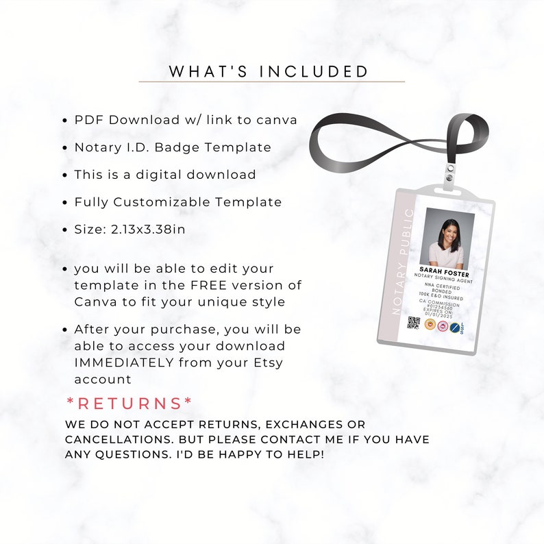 Notary ID Badge Template Notary Badge Notary Canva - Etsy