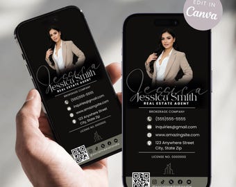 Realtor Digital Business Card | Real Estate Text Template | Editable Canva Design