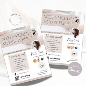 Editable Notary Marketing Flyer Template Canva Professional Notary Business Flyer Customizable for Loan Signing Agents and Notaries