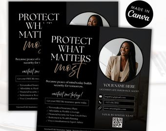 Life Insurance Agent Flyer | Insurance Instagram Posts | Editable Canva Template | Instant Download