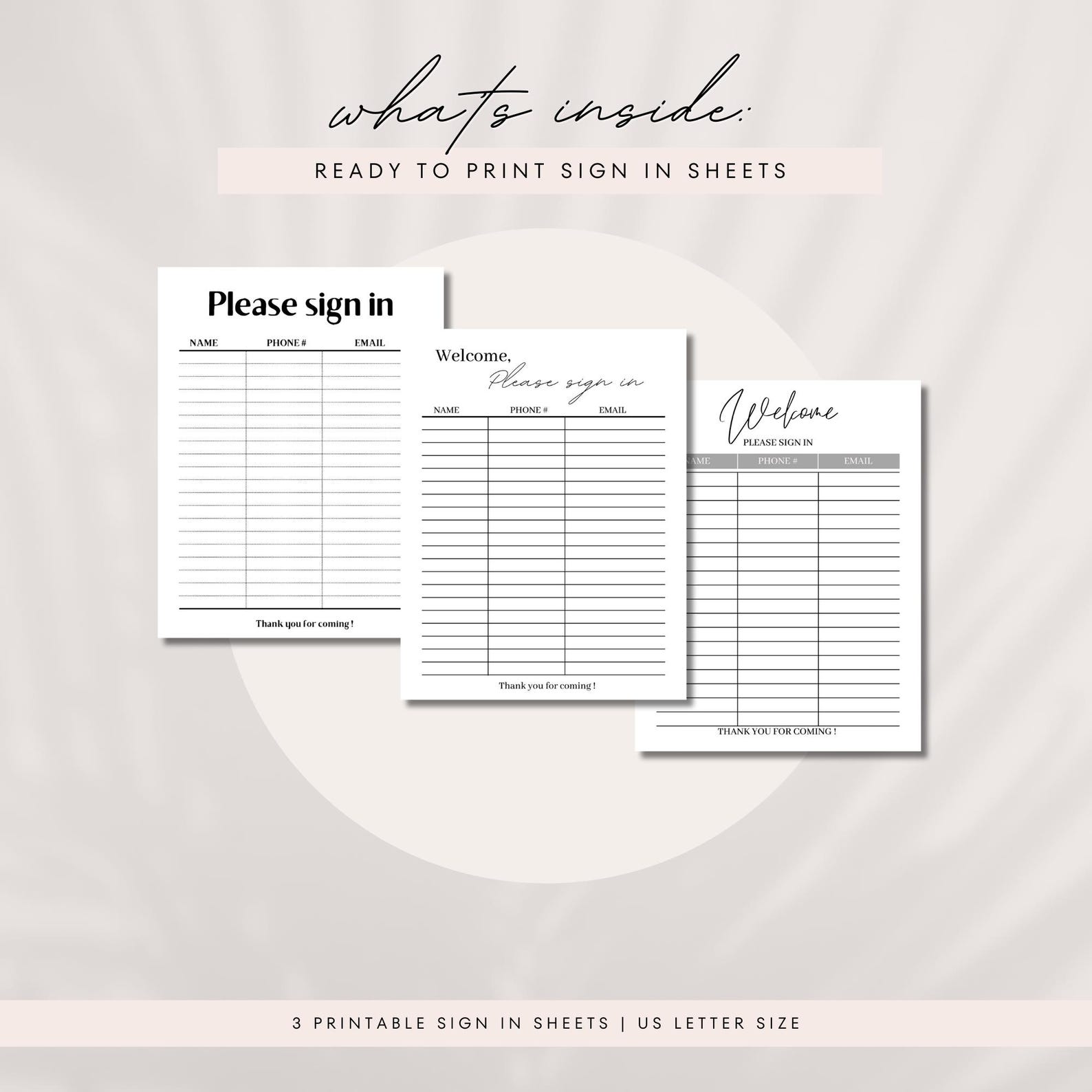 Printable Sign-in Sheet: 3 Unique Designs (US Letter Size) (digital ...