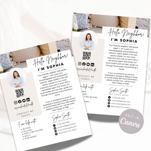 Plantilla de volante de presentación para agentes inmobiliarios / Compra o venta de bienes raíces / Volante de marketing de Canva para agricultura, visitas puerta a puerta y generación de clientes potenciales