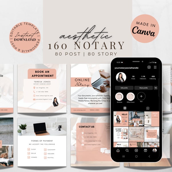 Notary Social Media Posts, Notary Marketing, Notary Instagram Posts, Notary Facebook Post Templates, Loan Signing Agent, Aesthetic Posts