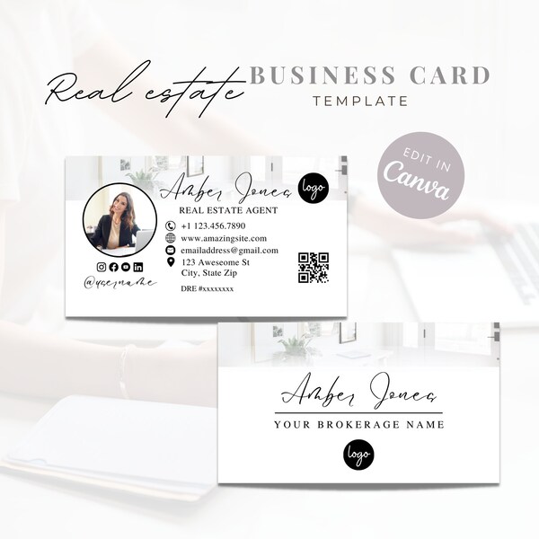 Real Estate Business Card Template, Realtor Editable Business Card, Real Estate Canva Templates, Real Estate Agent Marketing