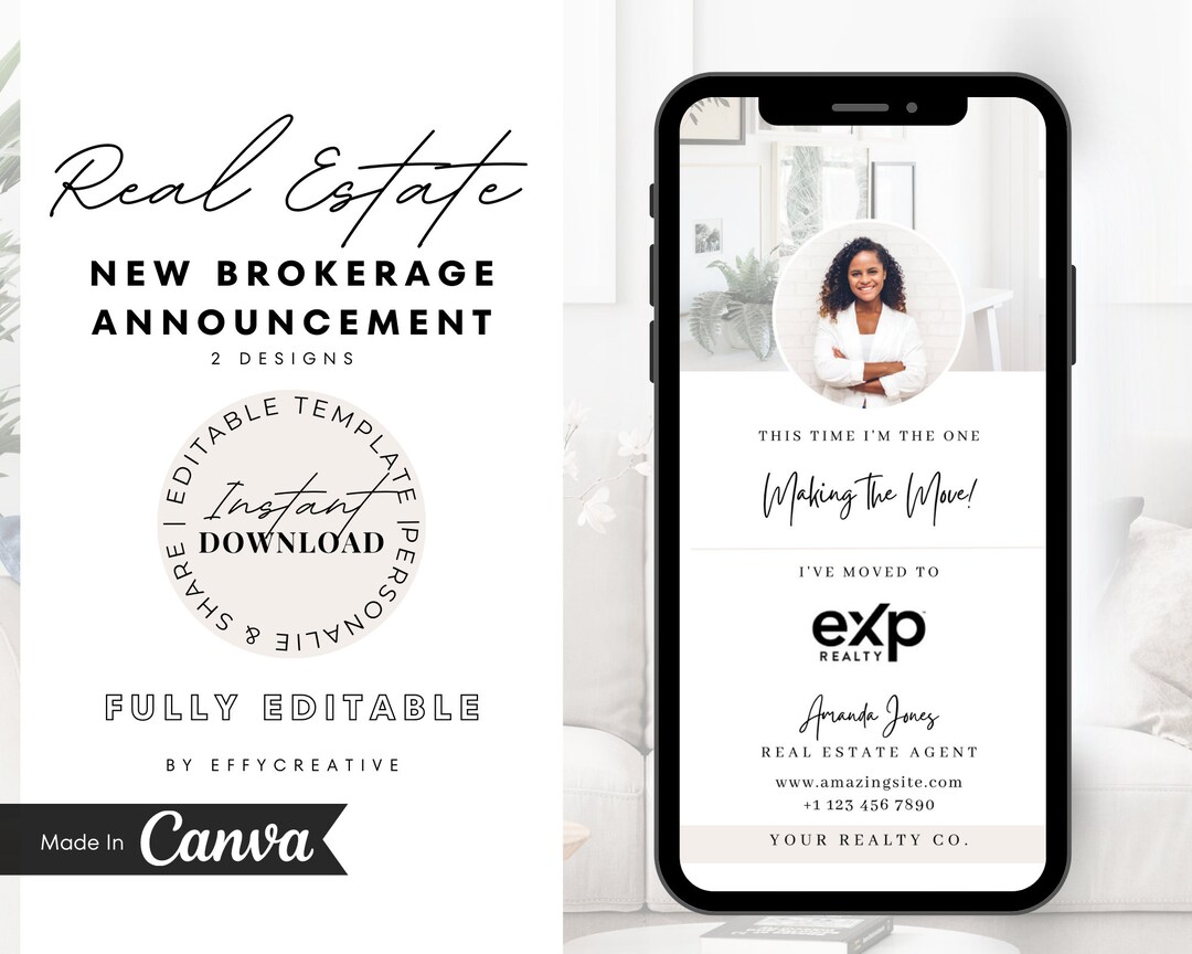 New Brokerage Announcement, I've Moved Text Card, Real Estate Marketing