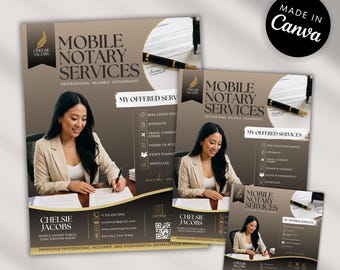 Mobile Notary Flyer Kit | Editable Notary Template Brochure | Business Instagram Post | Canva | Instant Download