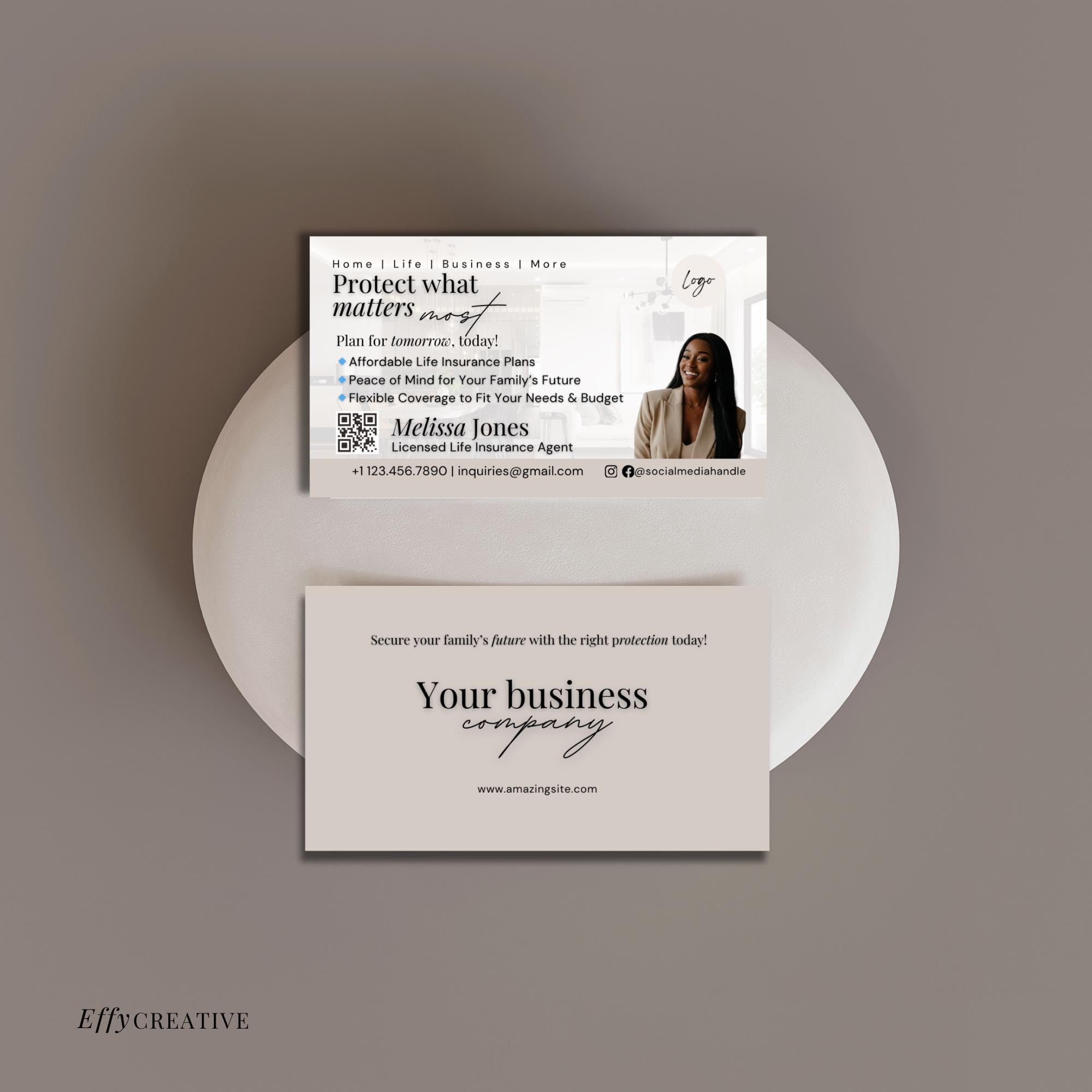 Life Insurance Agent Business Card | Editable Canva Template | Instant ...
