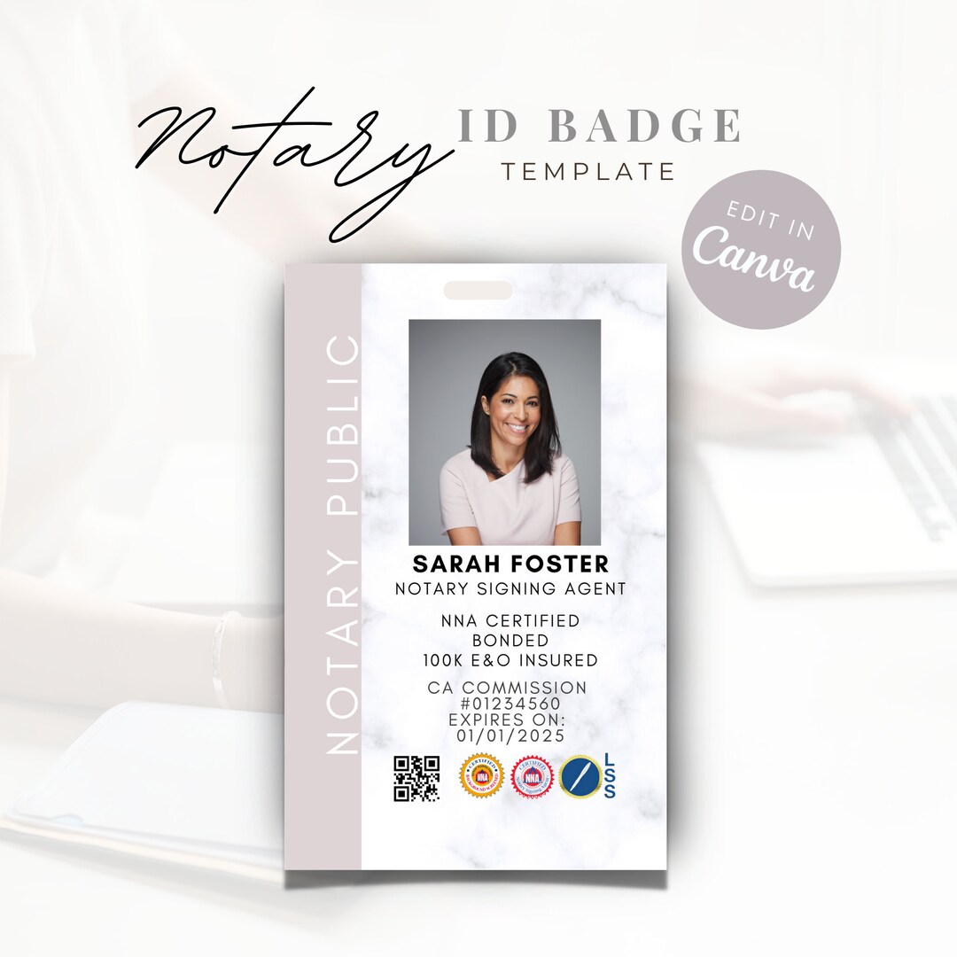 Notary ID Badge Template, Notary Badge, Notary Canva Templates, Loan ...