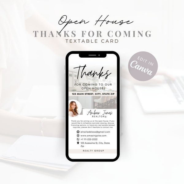 Open House Thank You Text, Thank you for Coming to my Open House, Real Estate Marketing, Real Estate Open House Text