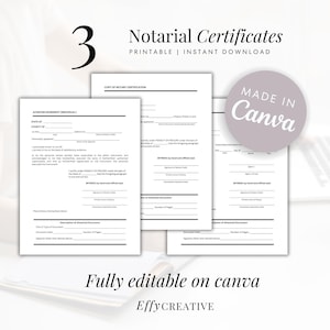 Notary Certificate Templates (3-Pack) | Acknowledgment, Jurat, Certification | Editable & Printable