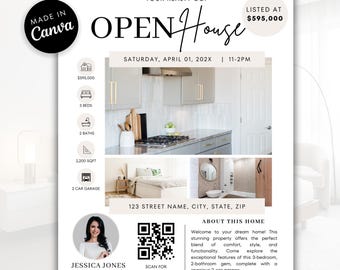 Realtor Open House Flyer | Real Estate Marketing Brochure | Editable Canva Template | Print or Share Digitally