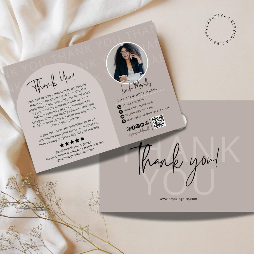 Life Insurance Agent Thank You Card Template | Editable Canva Template ...