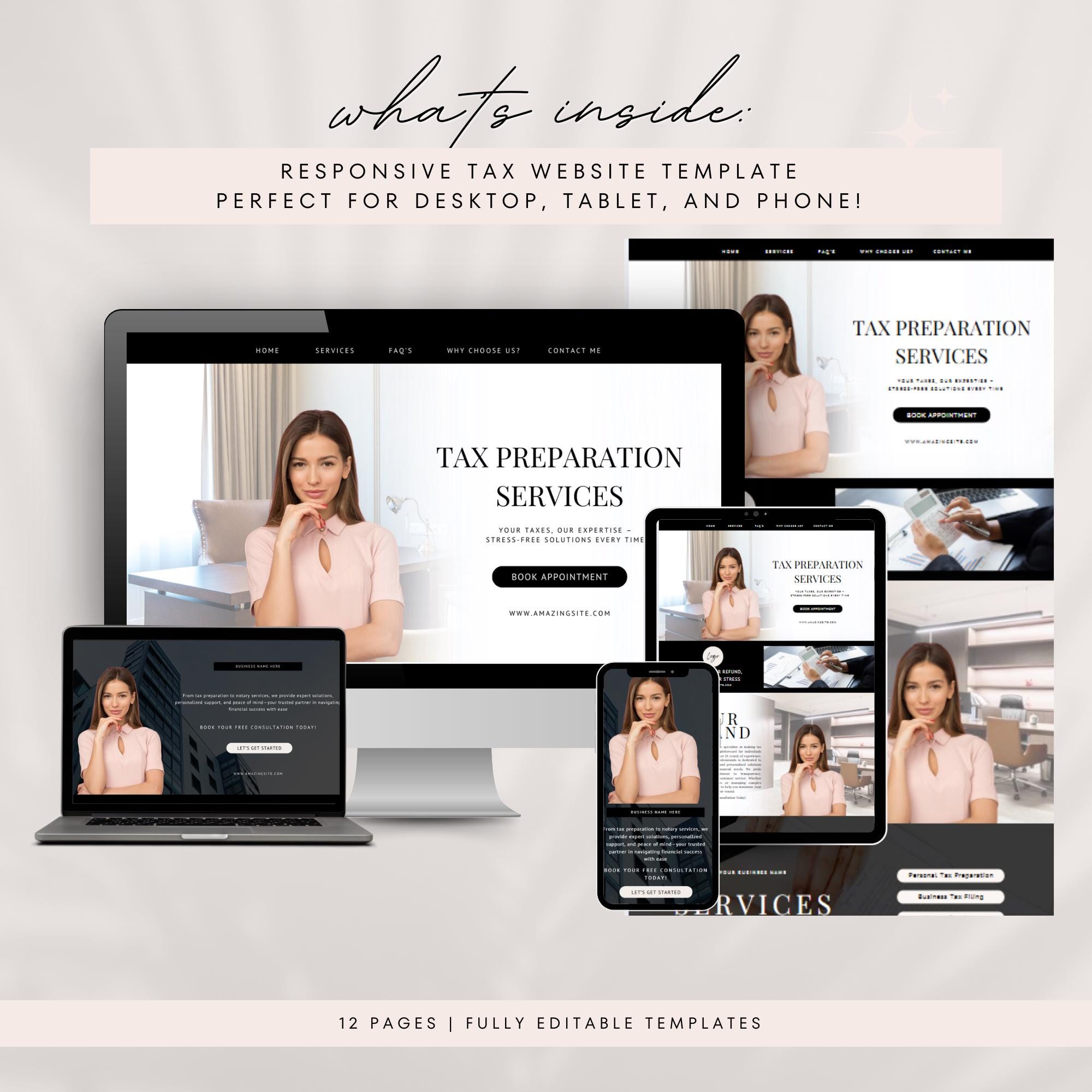 Tax Preparer Website Template Tax Finance Marketing Editable Canva