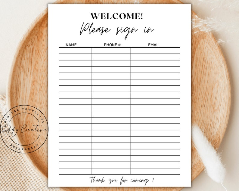 Fillable Sign in Sheet Printable Welcome Sheet Sign in - Etsy